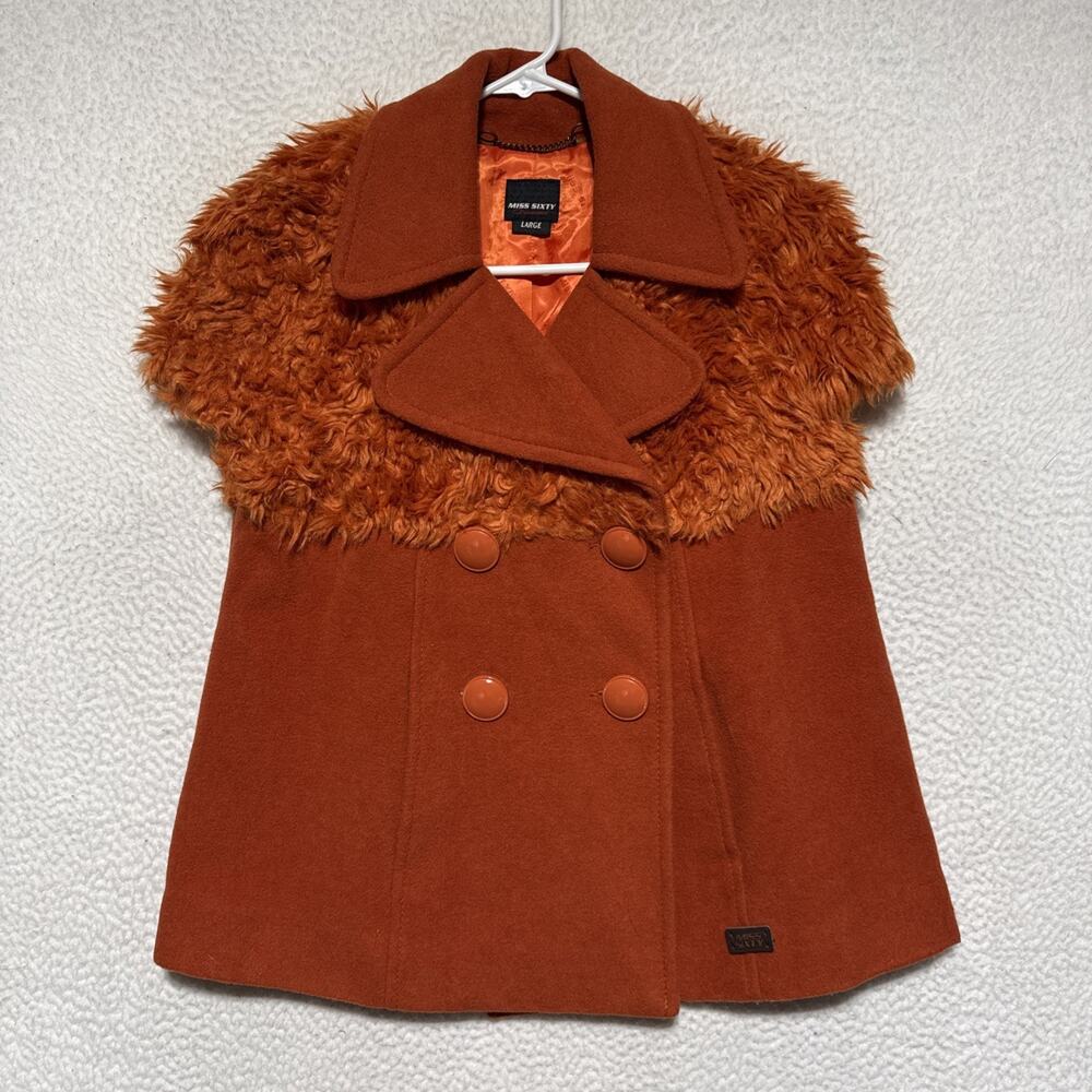 VTG Y2K Miss Sixty Orange Double Breasted Wool Coat Women’s Size Large